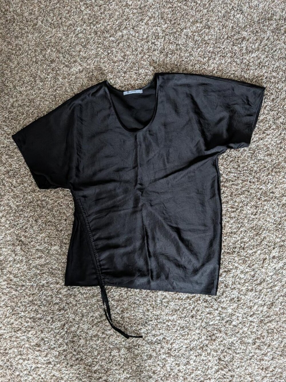 T by Alexander Wang Black Satin Short-Sleeve Top with Dolman Sleeves